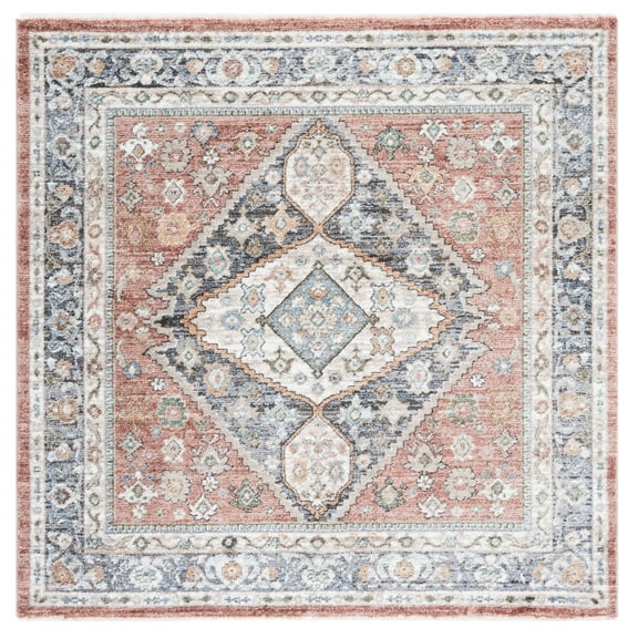 SAFAVIEH Jasmine Oswin Geometric Area Rug, Rust/Navy, 5'3" x 5'3" Square
