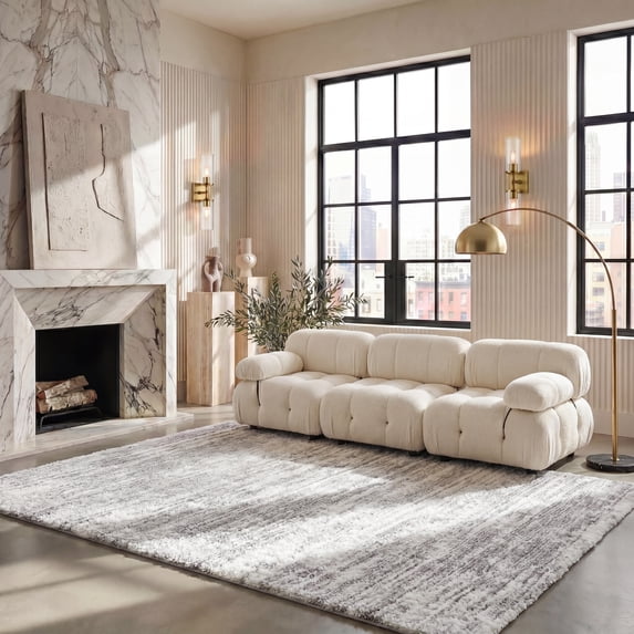 Safavieh Jasmine Sashka Solid Polyester Shag Area Rug, Ivory/Gray, 5'3" x 7'6"