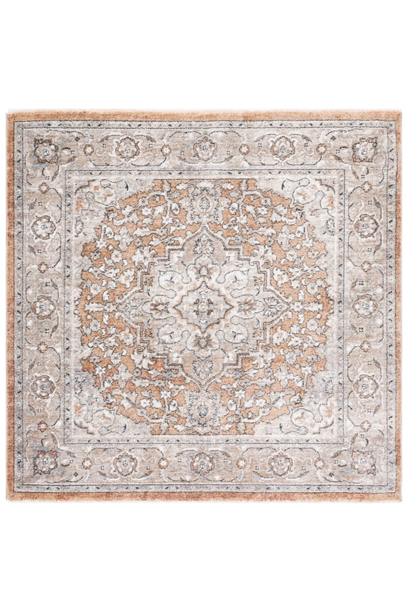 Jasmine Vasiliki Floral Area Rug, Gold/Grey, 5'3" x 5'3" Square
