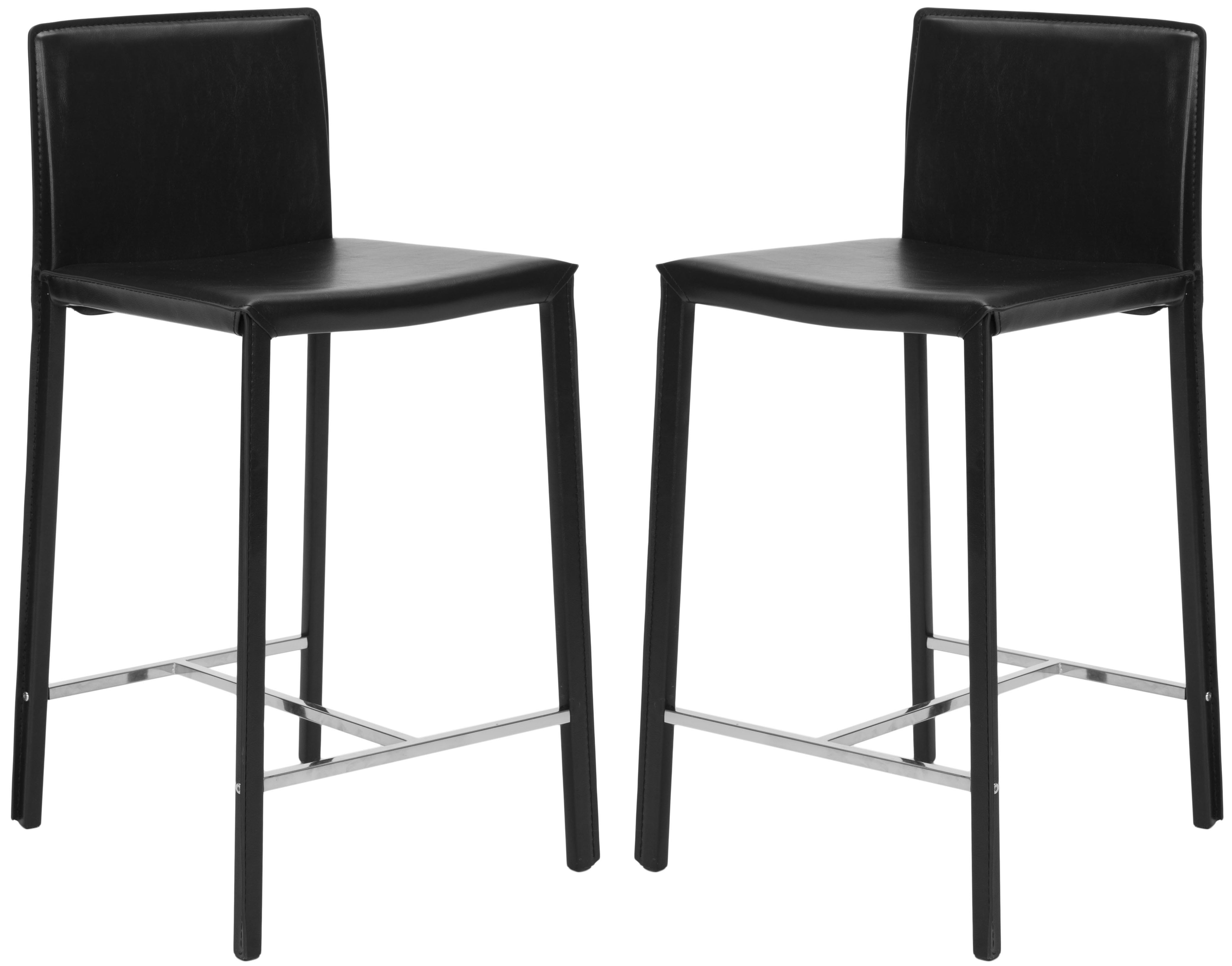 Jason 24'' Black Leather and Metal Counter Stools, Set of 2