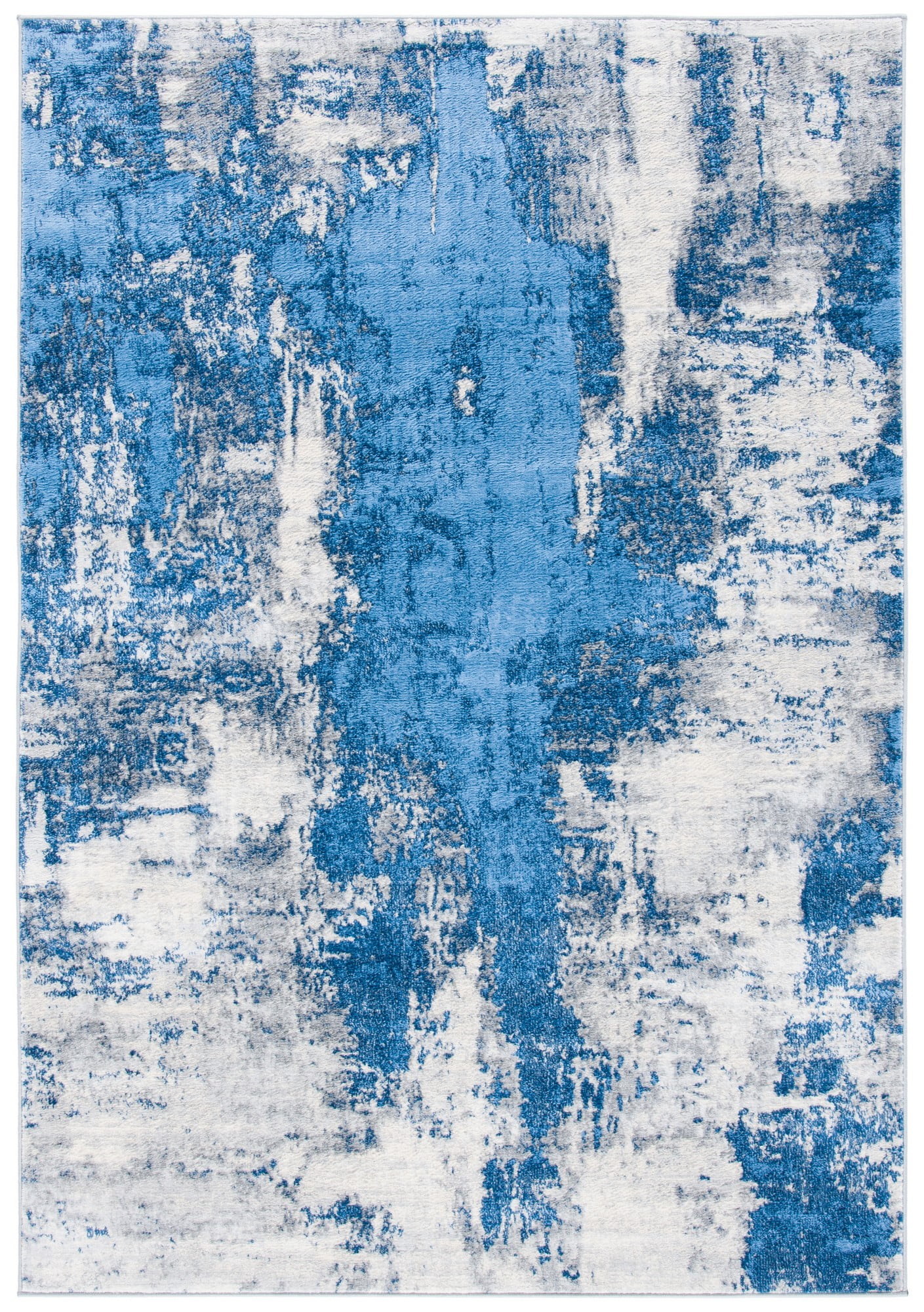 Blue and Ivory Abstract Synthetic Area Rug, 5'3" x 7'6"