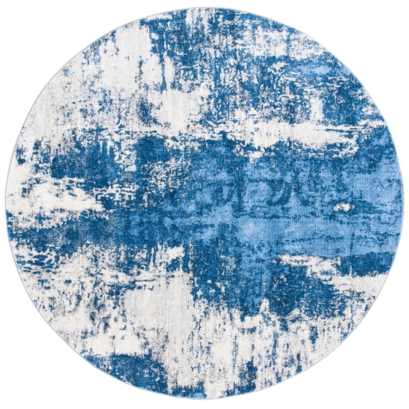 SAFAVIEH Jasper Alvina Abstract Overdyed Area Rug, Blue/Ivory, 6'7" x 6'7" Round