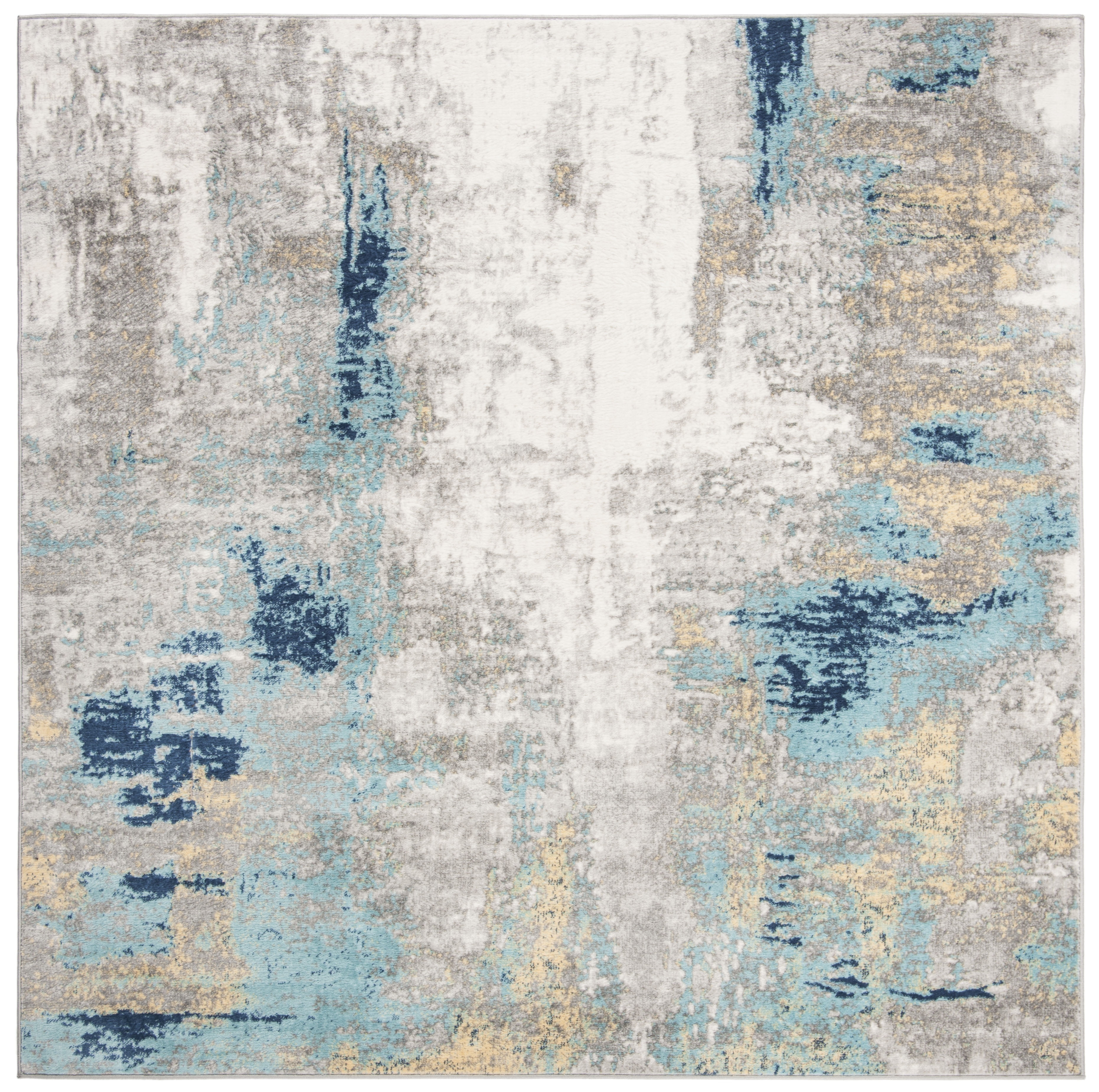 Modern Abstract Grey and Gold 3' Square Synthetic Rug