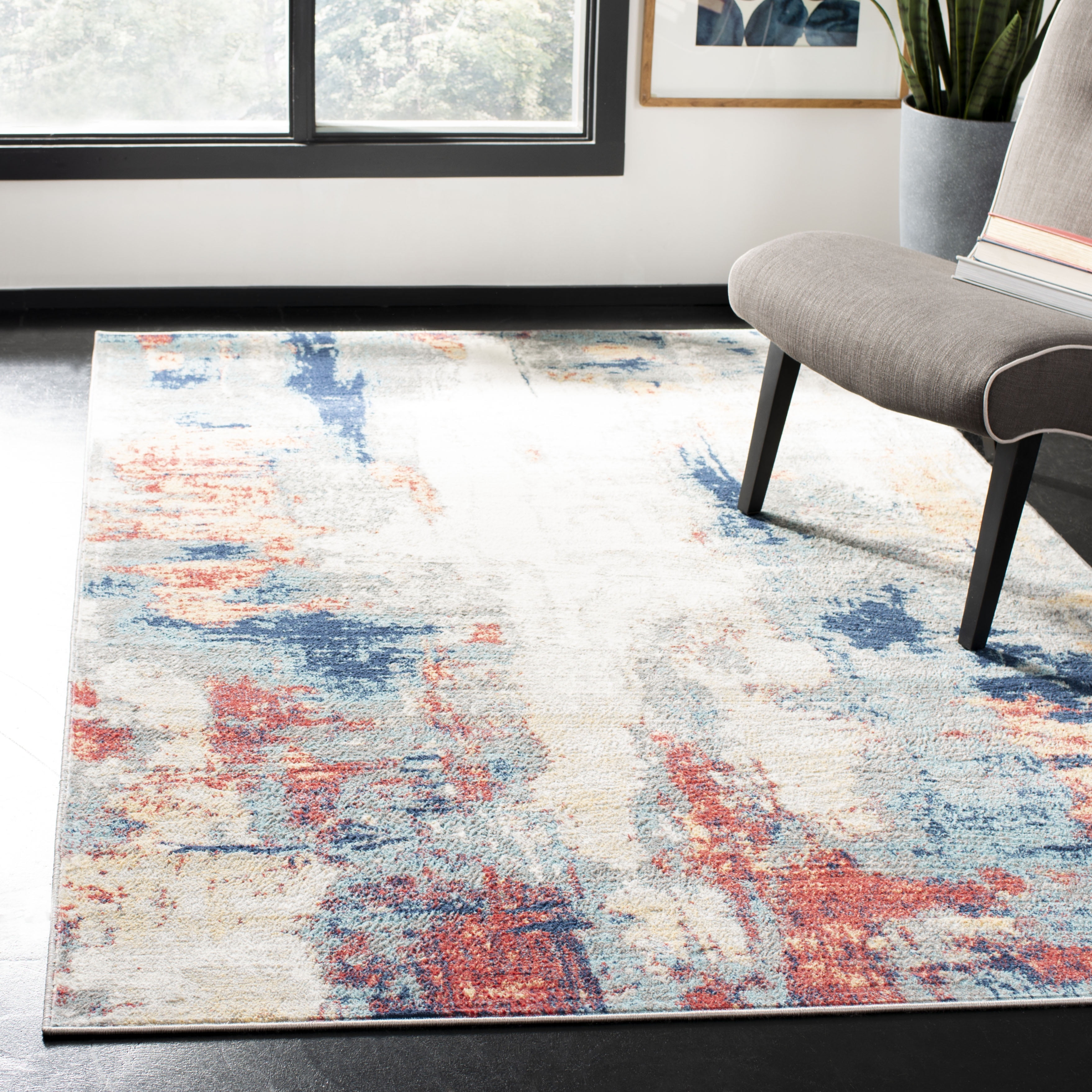 Jasper 8' x 10' Grey and Red Abstract Synthetic Rug