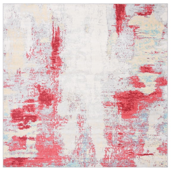 SAFAVIEH Jasper Alvina Abstract Overdyed Area Rug, Red/Ivory, 6'7" x 6'7" Square