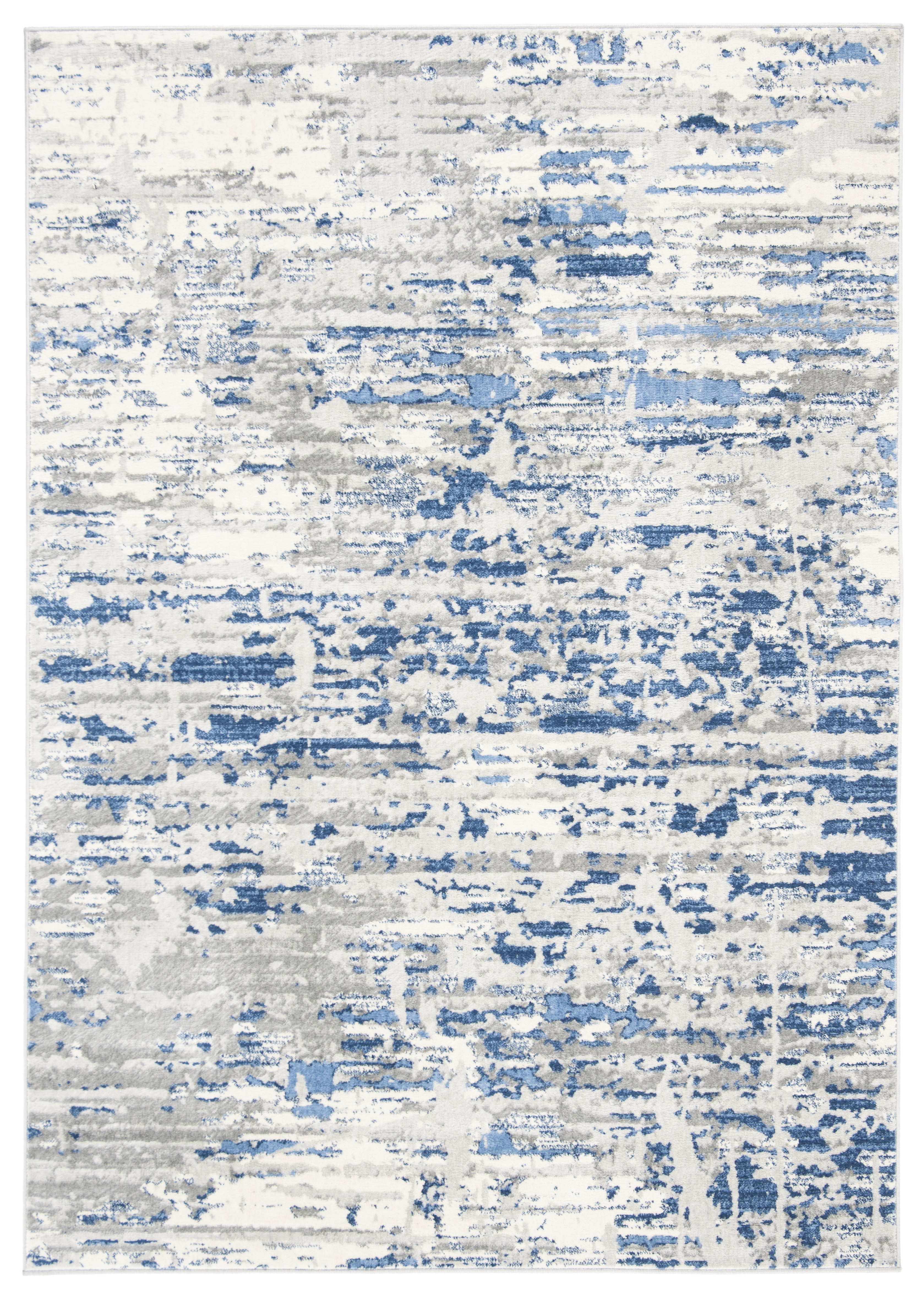 Abstract Ivory/Blue Synthetic 4' x 6' Hand-Knotted Area Rug
