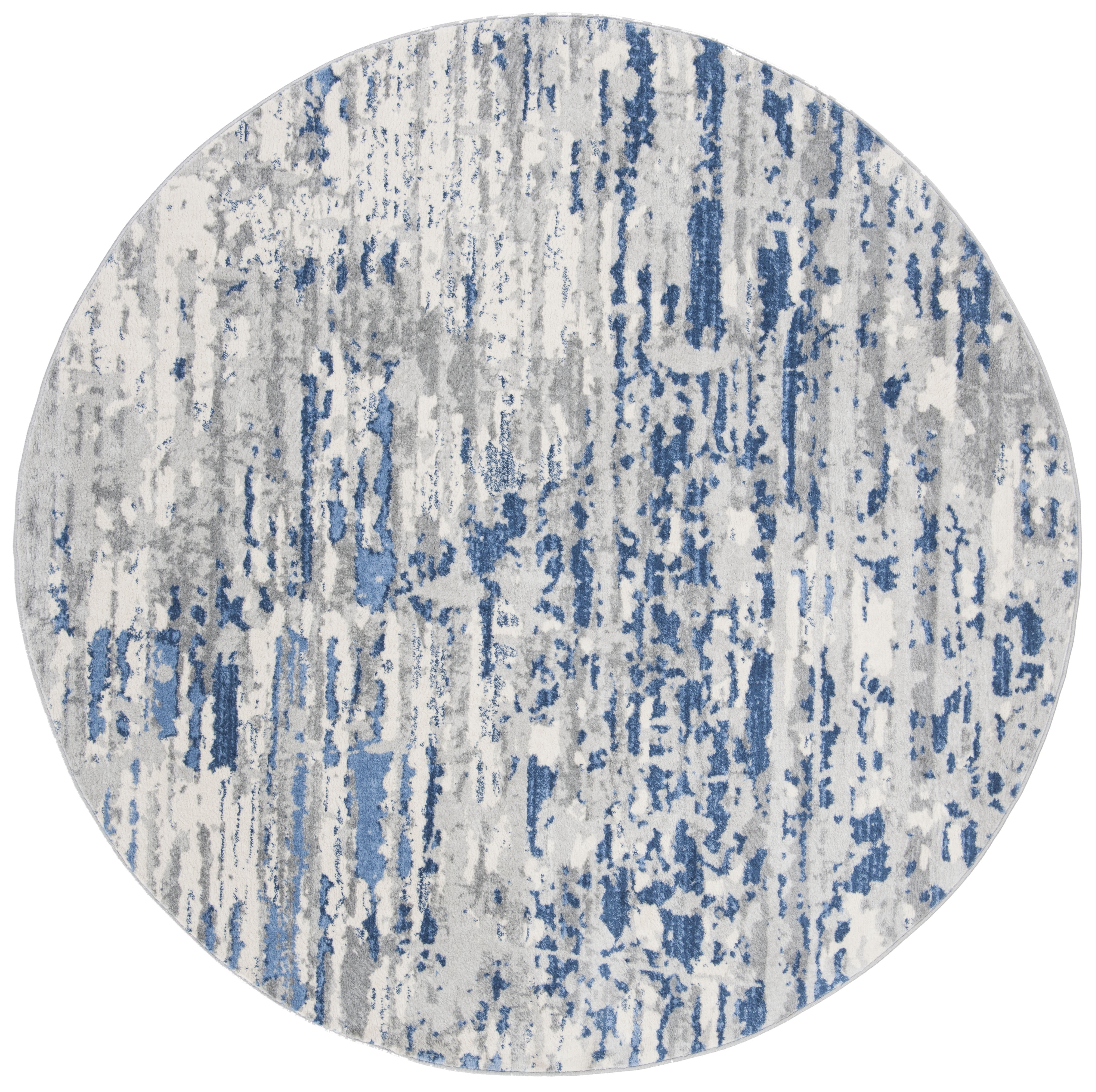 SAFAVIEH Jasper Brandt Abstract Overdyed Area Rug, Ivory/Blue, 8' x 8' Round