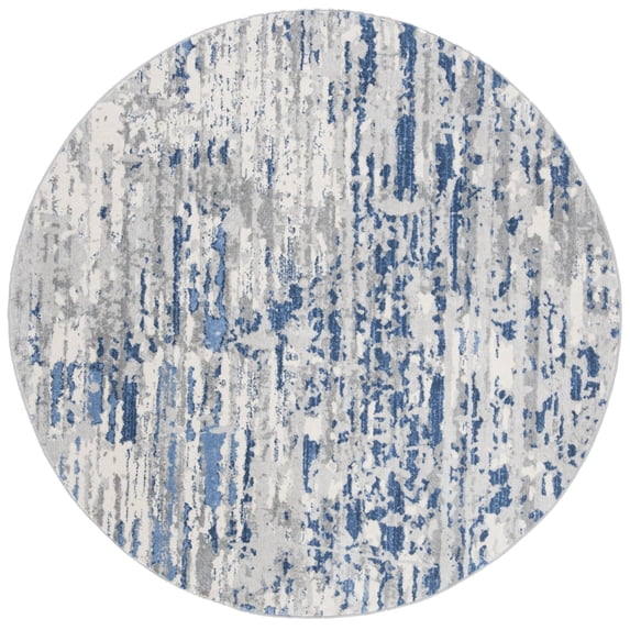 SAFAVIEH Jasper Brandt Abstract Overdyed Area Rug, Ivory/Blue, 8' x 8' Round