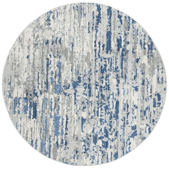 SAFAVIEH Jasper Brandt Abstract Overdyed Area Rug, Ivory/Blue, 9' x 9' Round