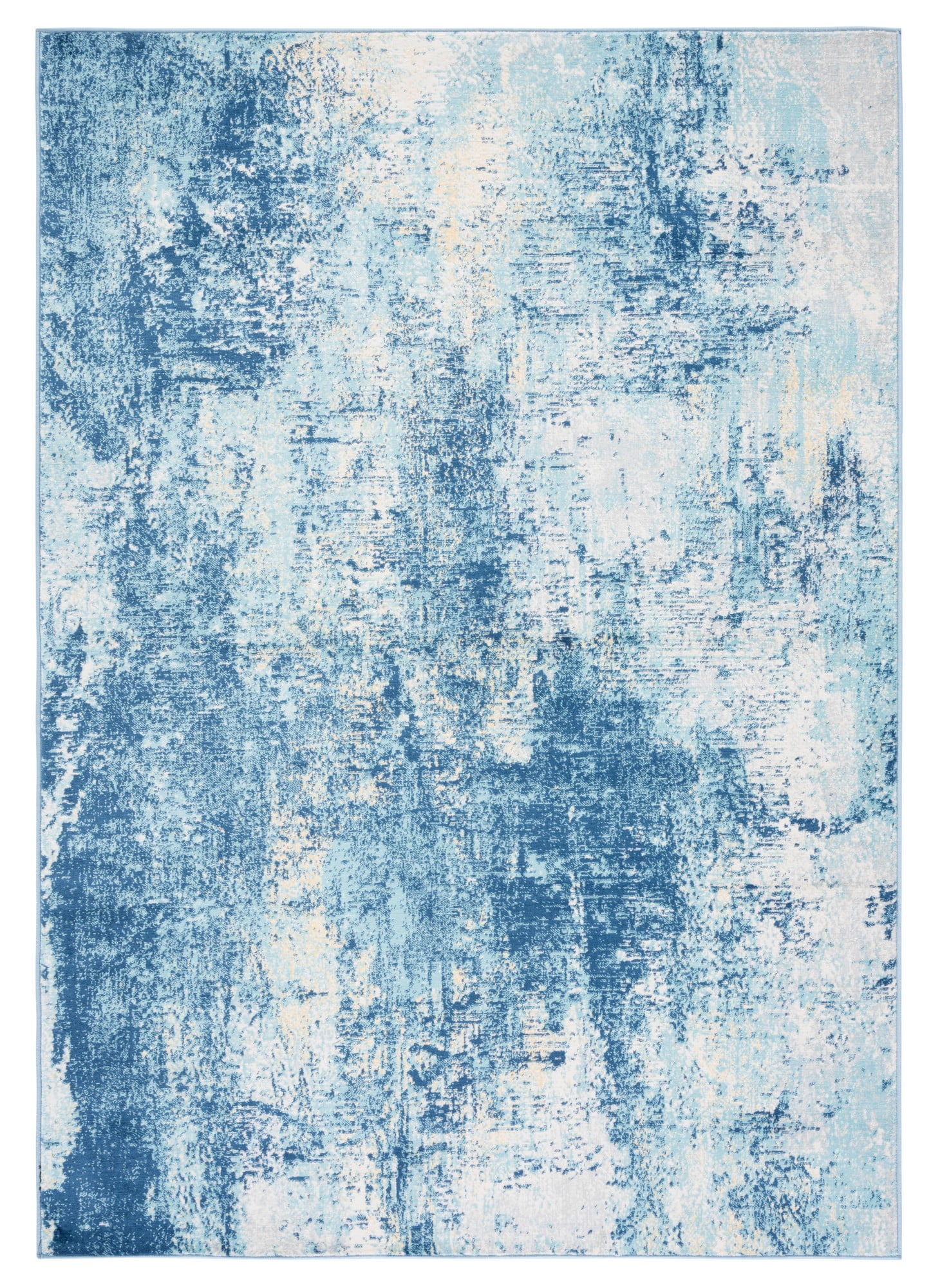 Ivory and Aqua Abstract Hand-Knotted Synthetic Rug, 4' x 6'
