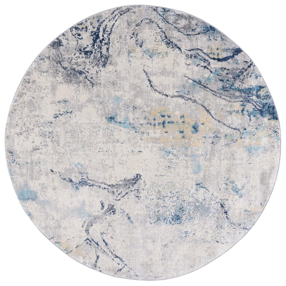 SAFAVIEH Jasper Hailey Abstract Overdyed Area Rug, Ivory/Blue, 6'7" x 6'7" Round