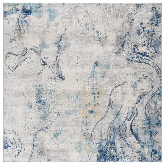 SAFAVIEH Jasper Hailey Abstract Overdyed Area Rug, Ivory/Blue, 6'7" x 6'7" Square