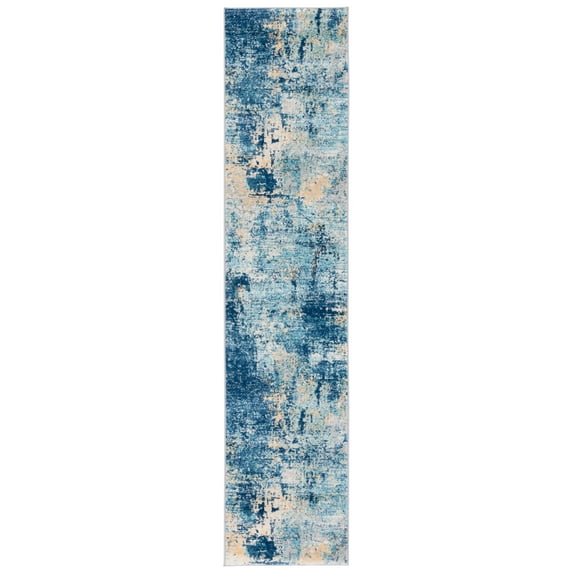 SAFAVIEH Jasper Neal Abstract Overdyed Runner Rug, Navy/Ivory, 2' x 9'