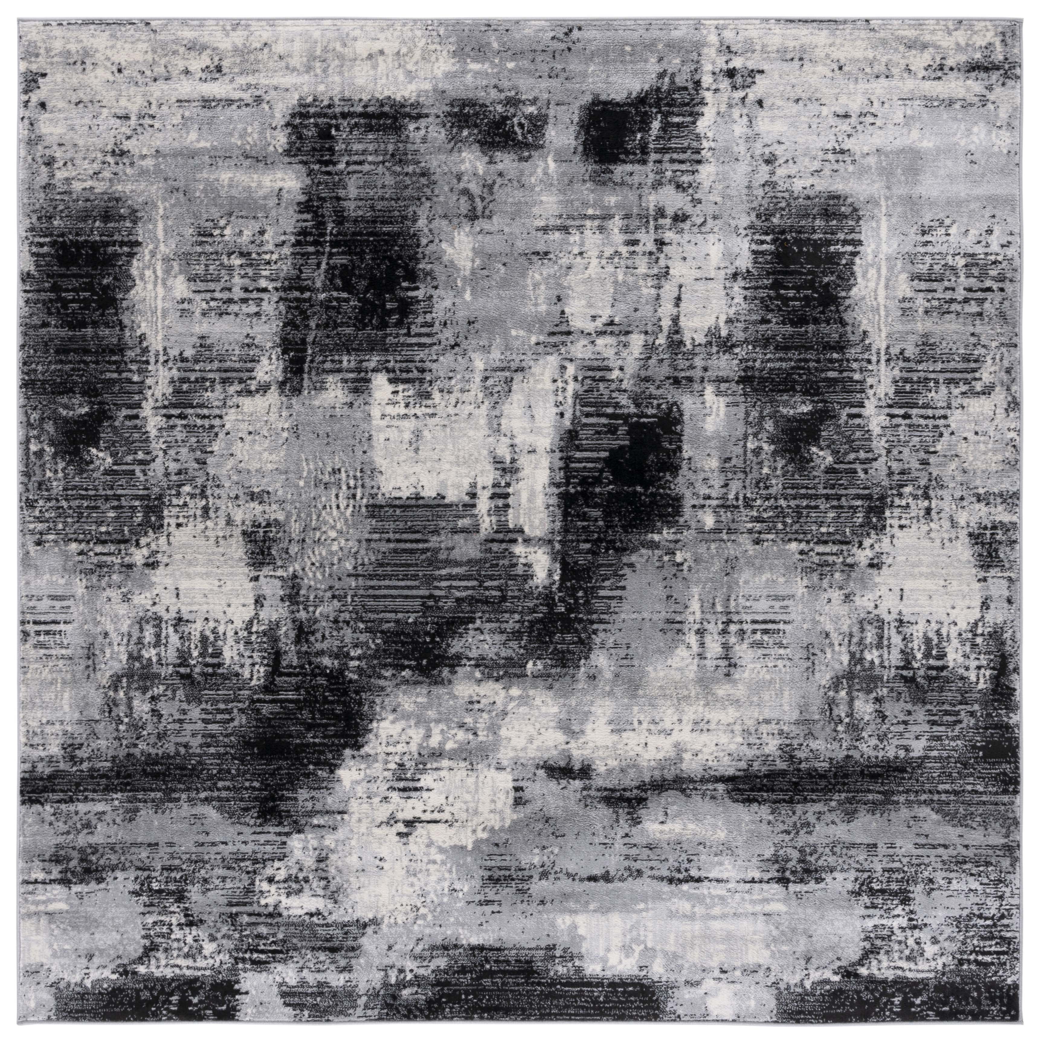 Jasper Black and Ivory Abstract Square Synthetic Rug