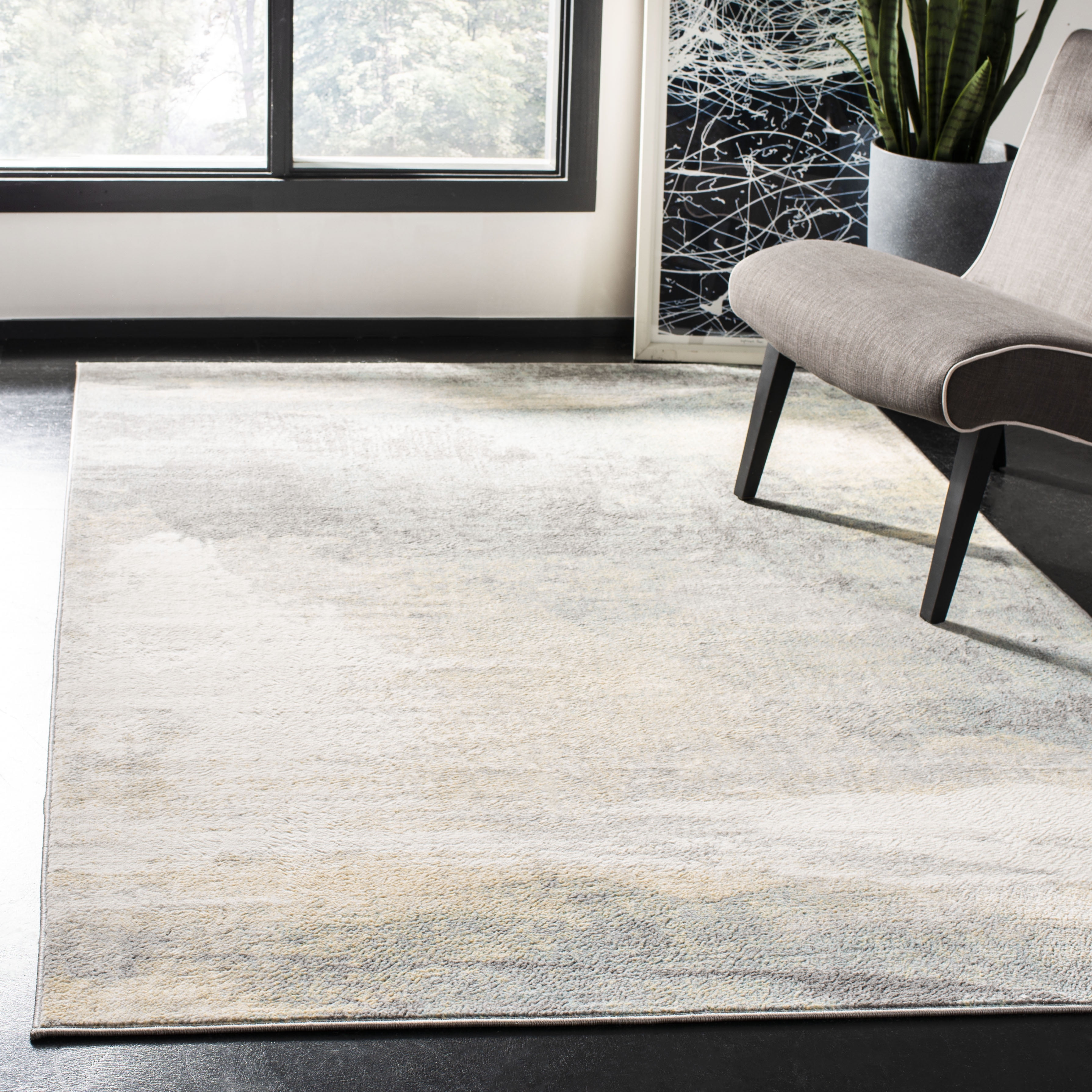SAFAVIEH Jasper Tracery Abstract Overdyed Area Rug, Grey/Gold, 6'7" x 6'7" Square