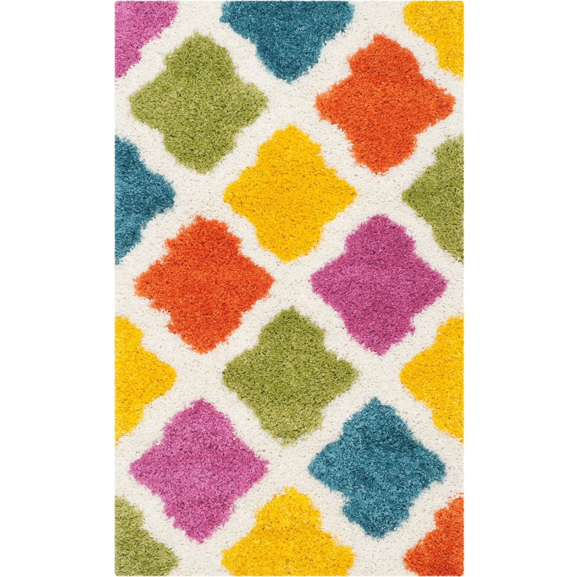 Ivory Multi-Color High Pile Shag Kids Area Rug