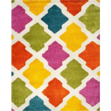 SAFAVIEH Jaycob Geometric Kids Shag Area Rug, Ivory/Multi, 8'6" x 12'