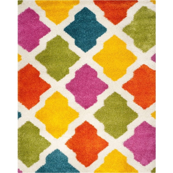 SAFAVIEH Jaycob Geometric Kids Shag Area Rug, Ivory/Multi, 8'6" x 12'