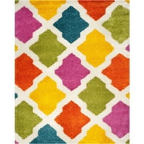 SAFAVIEH Jaycob Geometric Kids Shag Area Rug, Ivory/Multi, 8' x 10'