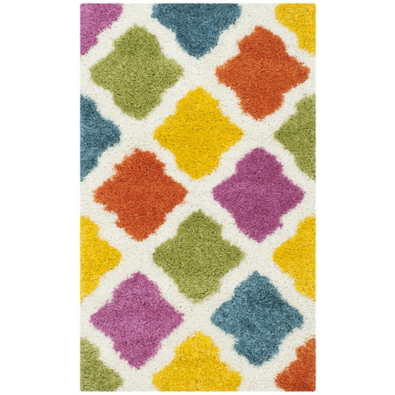 SAFAVIEH Jaycob Geometric Kids Shag Runner Rug, Ivory/Multi, 2'3" x 5'