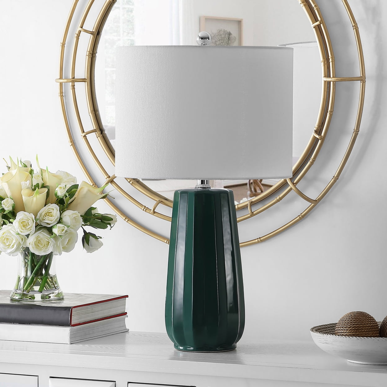 Jayden Dark Grey Ceramic Table Lamp Set with White Shades