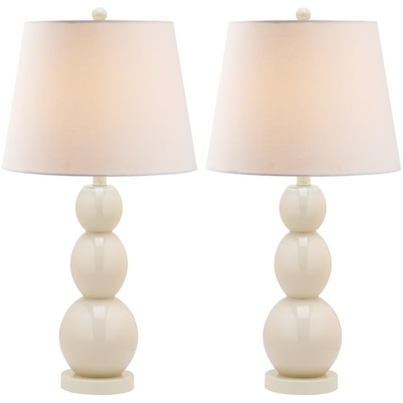 SAFAVIEH Jayne 26 in. Grey Glass Table Lamp with Off-White Cotton Shade, Set of 2