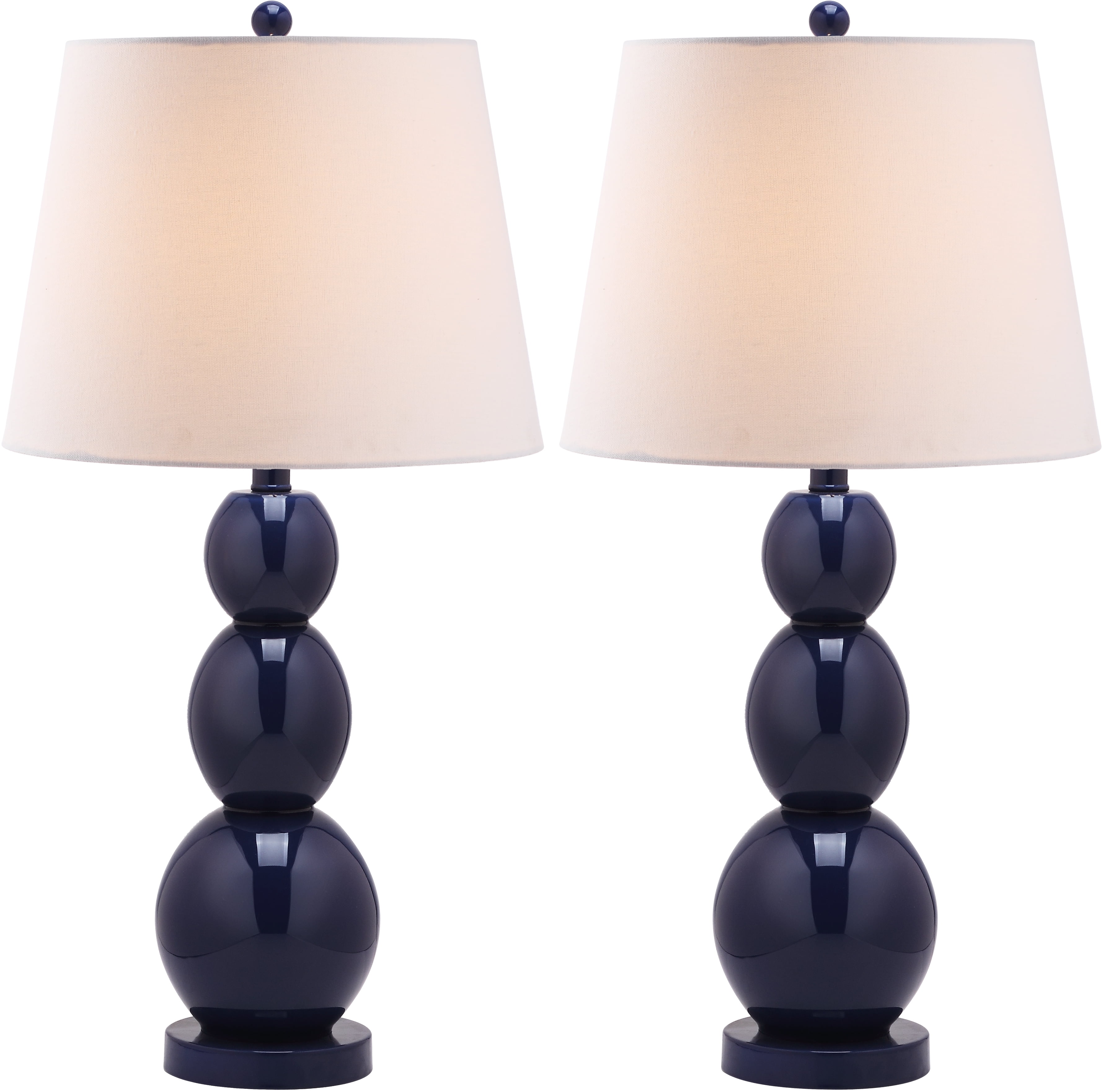Elegant Navy Glass Table Lamp Set with Graduated Orbs and Off-White Shade