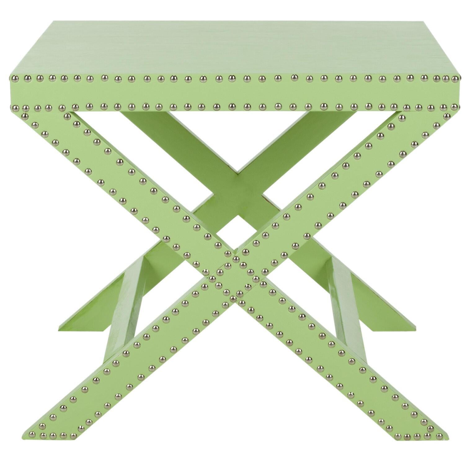 Jeanine Light Green Wood and Metal X-Base Accent Table