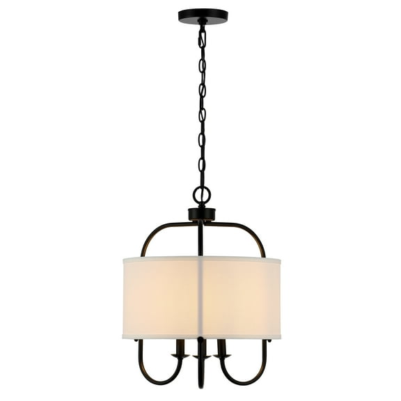 SAFAVIEH Jemmi 3-Light LED Black Metal Pendant Light with 100% Off-White Cotton Shade