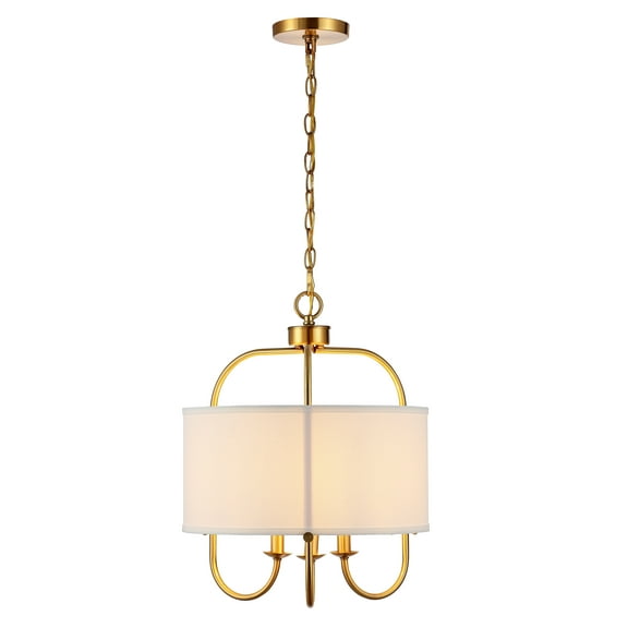 SAFAVIEH Jemmi 3-Light LED Brass Gold Metal Pendant Light with 100% Off-White Cotton Shade
