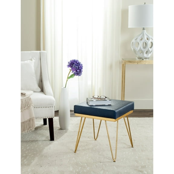 SAFAVIEH Jenine Faux Ostrich Square Bench, Navy/Gold