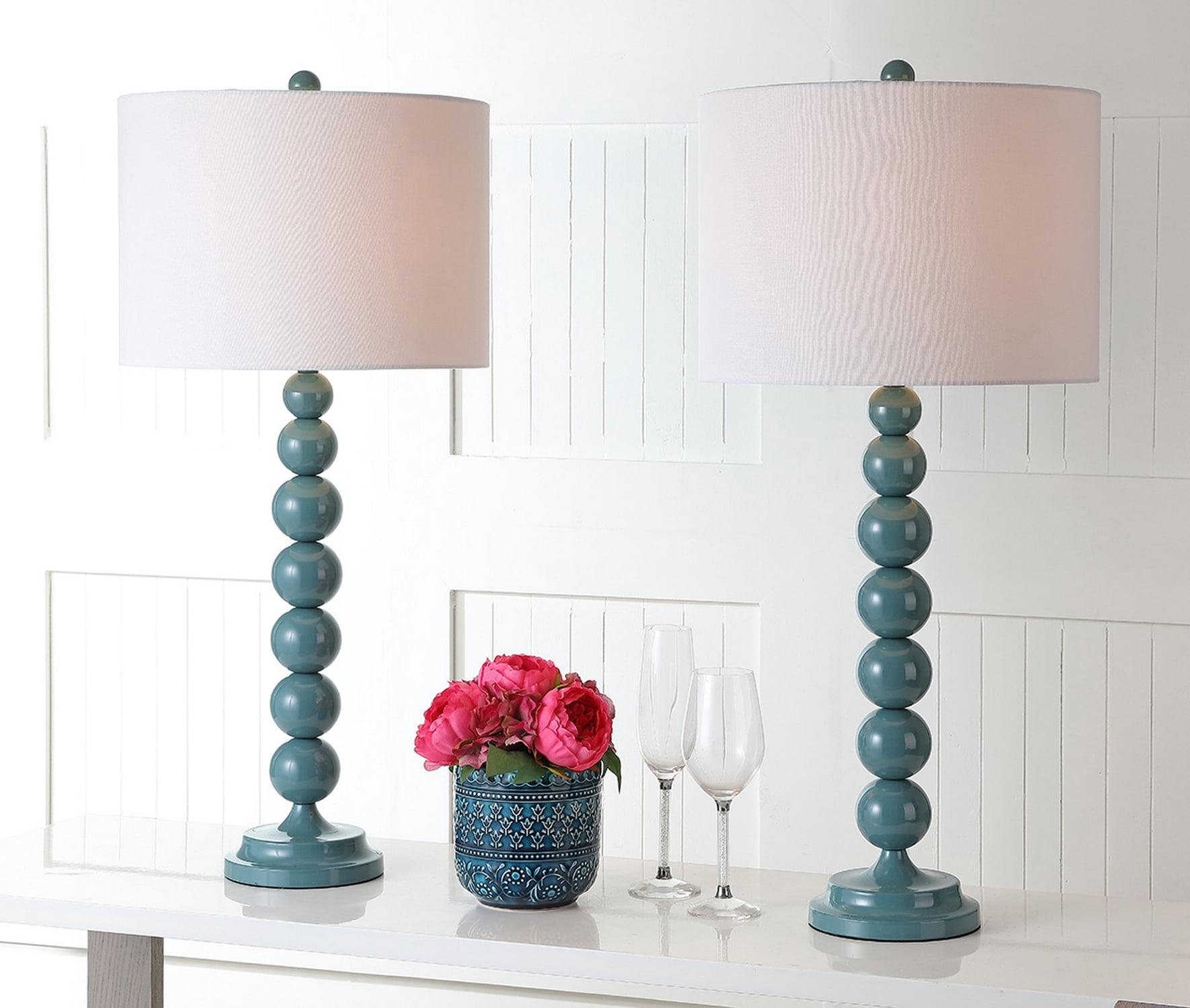 Safavieh Jenna 32" Contemporary Iron Table Lamp with Off-White Cotton Shade Count of 2