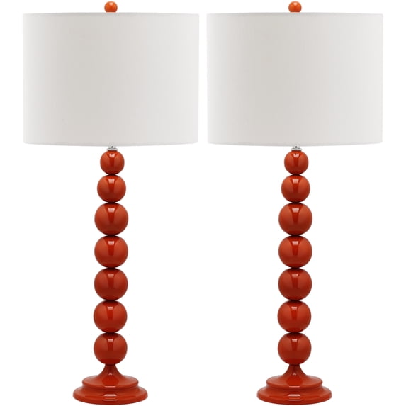 SAFAVIEH Jenna 32 in. Orange Iron Table Lamp with Off-White Cotton Shade, Set of 2