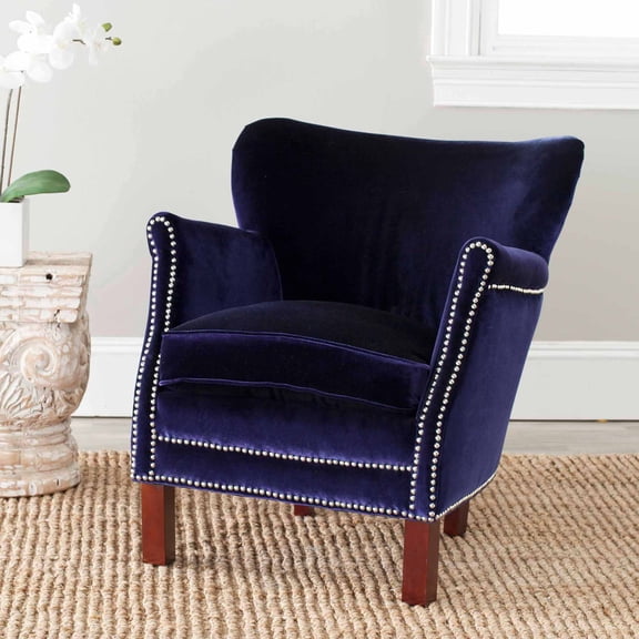 SAFAVIEH Jenny Traditional Glam Upholstered Arm Chair w/ Nailheads, Royal Blue