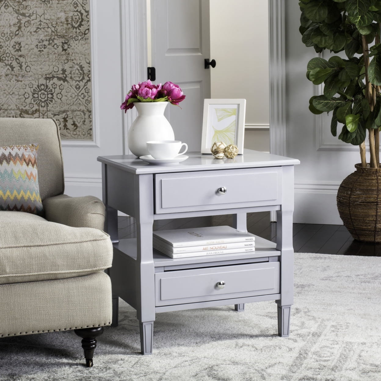 Jenson Gray Transitional 2-Drawer Wood Nightstand