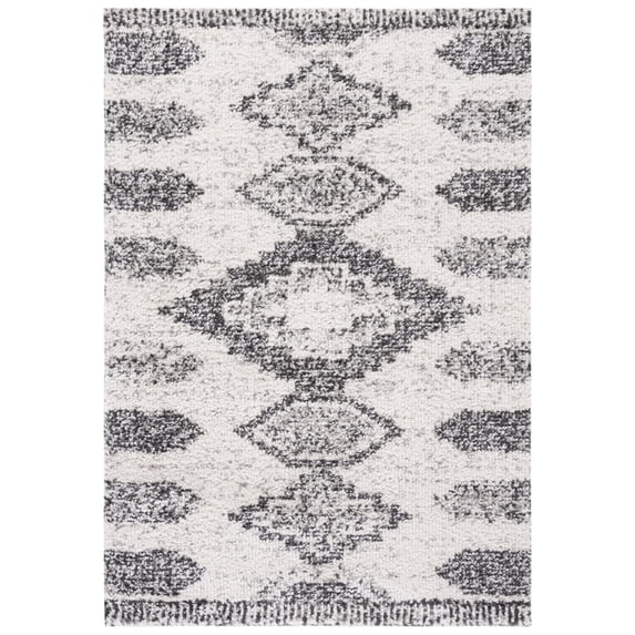 SAFAVIEH Jericho Johna Aztec Polyester Shag Area Rug, Ivory/Black, 5'3" x 7'6"