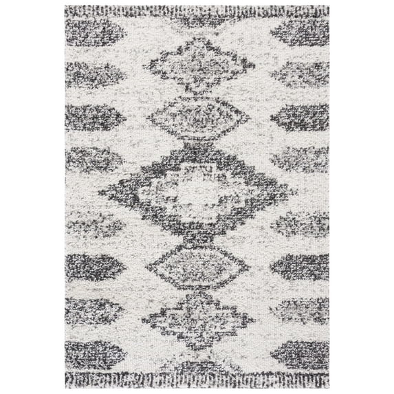 SAFAVIEH Jericho Johna Aztec Polyester Shag Area Rug, Ivory/Black, 9' x 12'