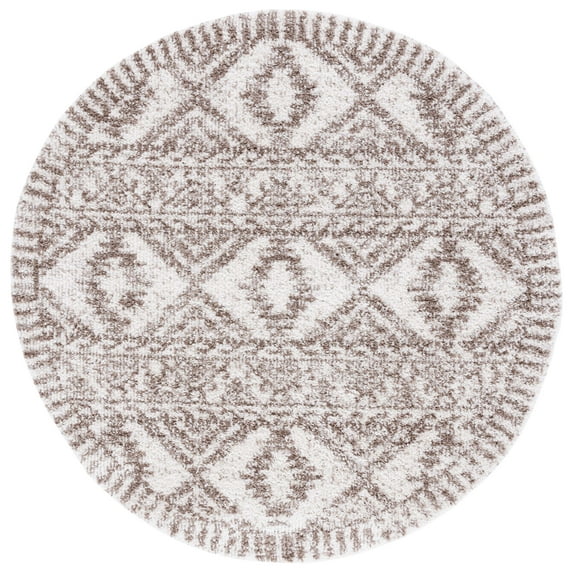 SAFAVIEH Jericho Lalia Aztec Polyester Shag Area Rug, Taupe/Ivory, 6'7" x 6'7" Round