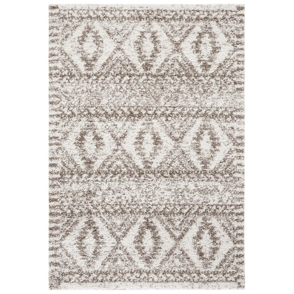 SAFAVIEH Jericho Lalia Aztec Polyester Shag Area Rug, Taupe/Ivory, 8' x 10'