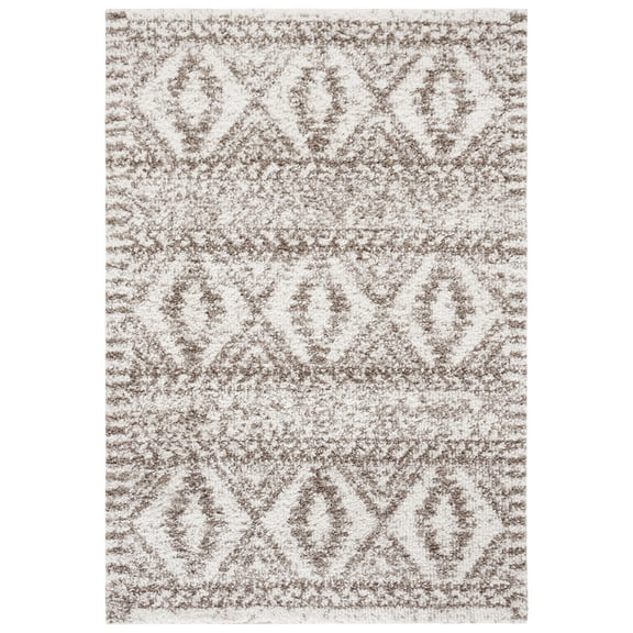 SAFAVIEH Jericho Lalia Aztec Polyester Shag Area Rug, Taupe/Ivory, 8' x 10'