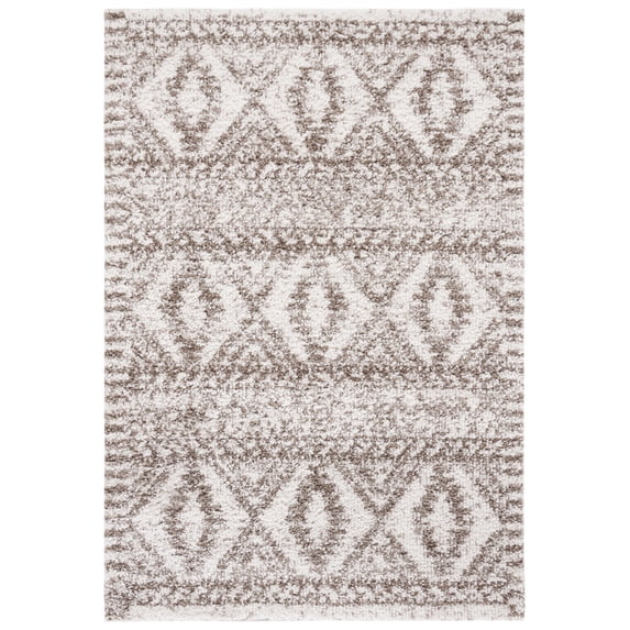 SAFAVIEH Jericho Lalia Aztec Polyester Shag Area Rug, Taupe/Ivory, 9' x 12'