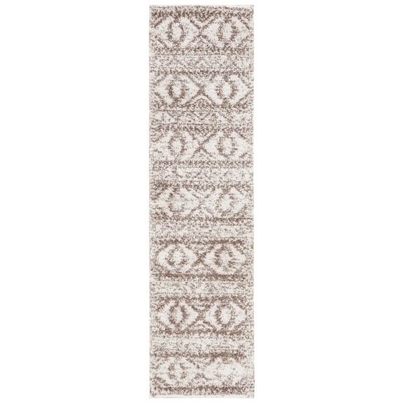 SAFAVIEH Jericho Lalia Aztec Polyester Shag Runner Rug, Taupe/Ivory, 2'2" x 8'
