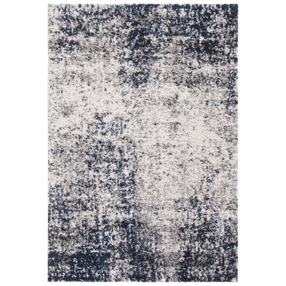 SAFAVIEH Jericho Laura Abstract Polyester Shag Area Rug, Ivory/Navy, 10' x 14'