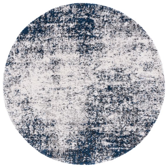 SAFAVIEH Jericho Laura Abstract Polyester Shag Area Rug, Ivory/Navy, 4' x 4' Round