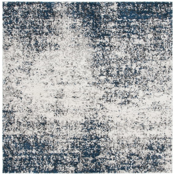 SAFAVIEH Jericho Laura Abstract Polyester Shag Area Rug, Ivory/Navy, 6'7" x 6'7" Square