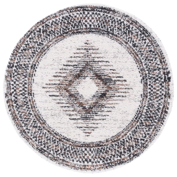 SAFAVIEH Jericho Marjan Aztec Polyester Shag Area Rug, Black/Rust, 4' x 4' Round