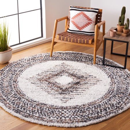 Safavieh Jericho Marjan Aztec Polyester Shag Area Rug, Black/Rust, 5'3" x 5'3" Round