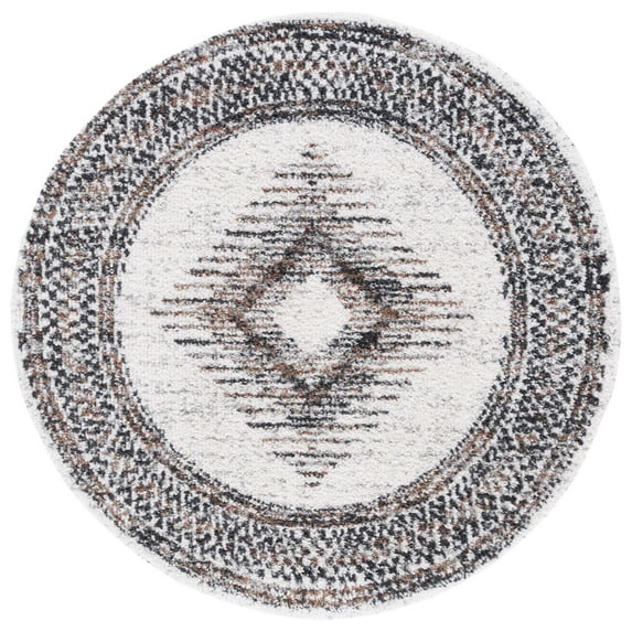 SAFAVIEH Jericho Marjan Aztec Polyester Shag Area Rug, Black/Rust, 8' x 8' Round