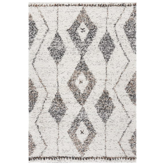 SAFAVIEH Jericho Newton Southwestern Polyester Shag Area Rug, Ivory/Black, 5'3" x 7'6"