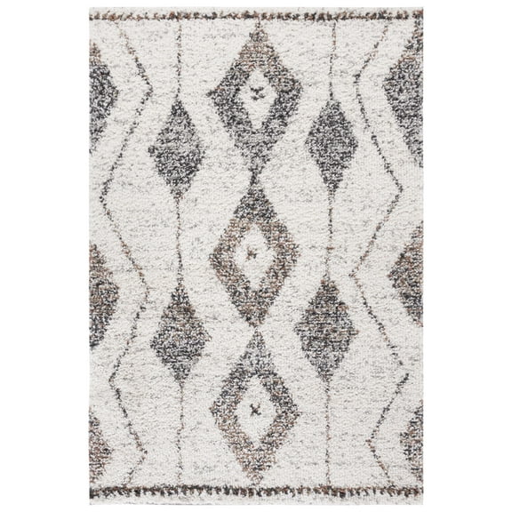 SAFAVIEH Jericho Newton Southwestern Polyester Shag Area Rug, Ivory/Black, 8' x 10'